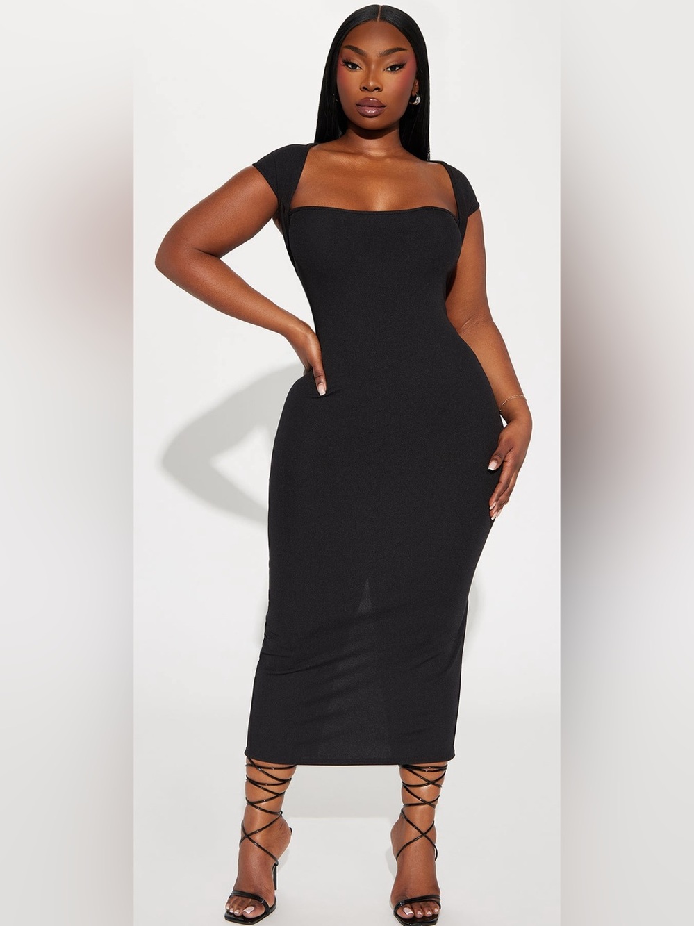 Fashion Nova NWT Black Ribbed Bodycon Midi Dress Plus 1X